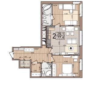 2-к квартира, вторичка, 78м2, 7/25 этаж