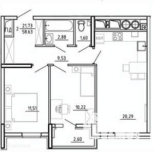 2-к квартира, вторичка, 59м2, 14/26 этаж