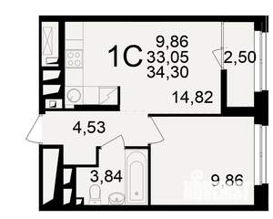 1-к квартира, вторичка, 33м2, 22/25 этаж