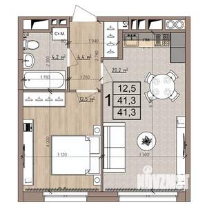 1-к квартира, строящийся дом, 41м2, 5/8 этаж