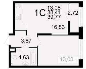 1-к квартира, вторичка, 38м2, 8/25 этаж