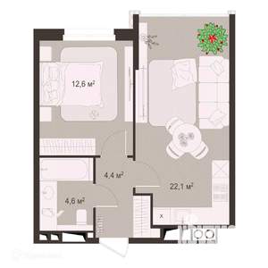 1-к квартира, вторичка, 44м2, 5/9 этаж