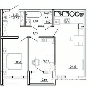 2-к квартира, вторичка, 59м2, 7/26 этаж