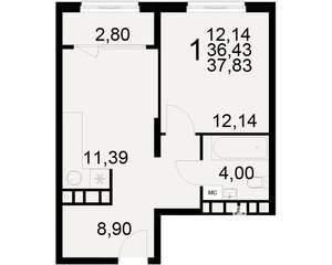 1-к квартира, вторичка, 36м2, 15/21 этаж