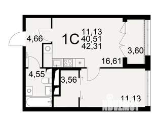 1-к квартира, вторичка, 41м2, 9/25 этаж