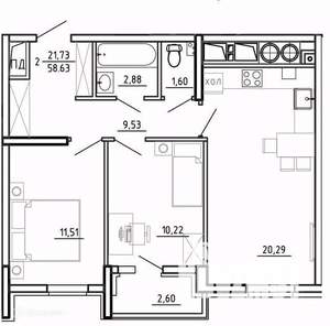 2-к квартира, вторичка, 59м2, 18/26 этаж