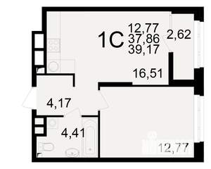 1-к квартира, вторичка, 38м2, 19/25 этаж