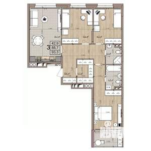 3-к квартира, строящийся дом, 93м2, 8/8 этаж