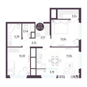 2-к квартира, вторичка, 60м2, 7/18 этаж