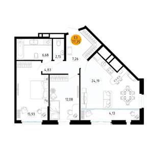 2-к квартира, вторичка, 77м2, 15/25 этаж