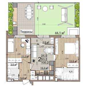 2-к квартира, вторичка, 99м2, 1/26 этаж