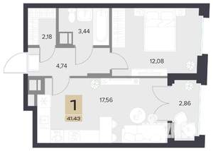 1-к квартира, строящийся дом, 41м2, 13/13 этаж