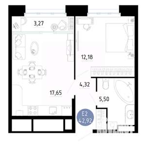 1-к квартира, вторичка, 43м2, 19/25 этаж
