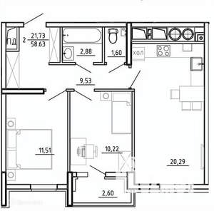 2-к квартира, вторичка, 59м2, 4/26 этаж