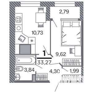 1-к квартира, строящийся дом, 33м2, 10/25 этаж