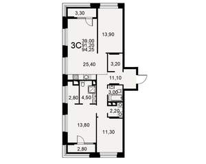 3-к квартира, вторичка, 91м2, 11/25 этаж