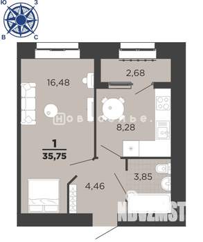 1-к квартира, вторичка, 36м2, 15/16 этаж