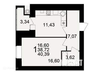 1-к квартира, вторичка, 40м2, 11/16 этаж