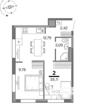 2-к квартира, вторичка, 38м2, 23/25 этаж