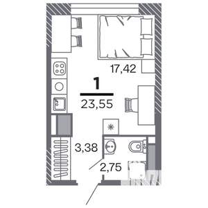 1-к квартира, строящийся дом, 24м2, 22/25 этаж