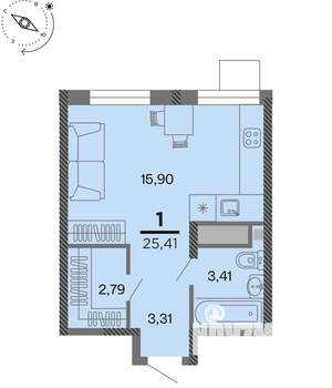 1-к квартира, вторичка, 25м2, 17/22 этаж