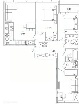 3-к квартира, вторичка, 97м2, 11/26 этаж