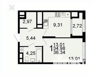 1-к квартира, вторичка, 36м2, 19/26 этаж