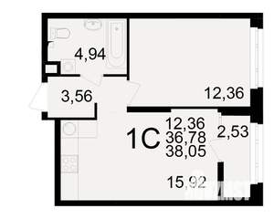 1-к квартира, вторичка, 37м2, 8/25 этаж