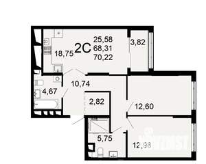 2-к квартира, вторичка, 68м2, 1/26 этаж