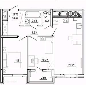 2-к квартира, вторичка, 59м2, 6/26 этаж