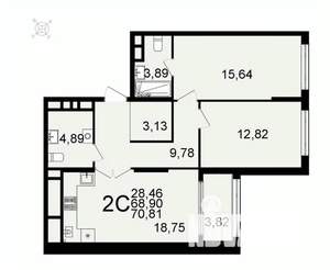 2-к квартира, вторичка, 71м2, 11/26 этаж