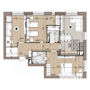 3-к квартира, строящийся дом, 82м2, 16/25 этаж