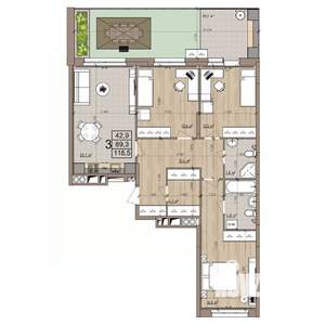 3-к квартира, строящийся дом, 119м2, 1/8 этаж