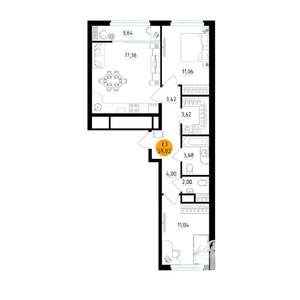 2-к квартира, вторичка, 60м2, 2/25 этаж