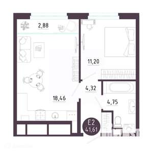 1-к квартира, вторичка, 42м2, 2/19 этаж