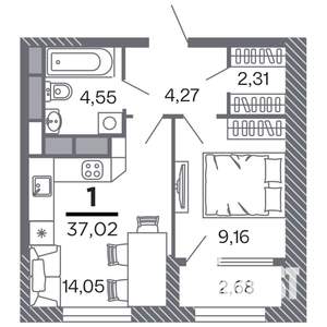 1-к квартира, строящийся дом, 37м2, 12/25 этаж