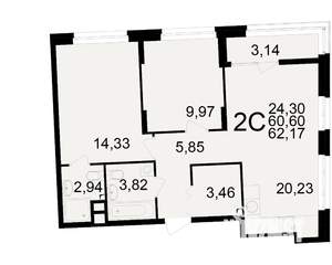2-к квартира, вторичка, 61м2, 7/25 этаж