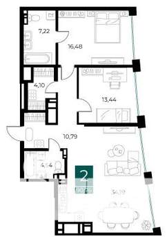 2-к квартира, вторичка, 91м2, 9/14 этаж