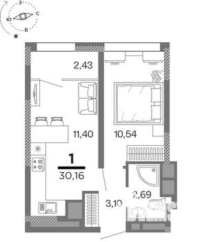 1-к квартира, вторичка, 30м2, 12/25 этаж