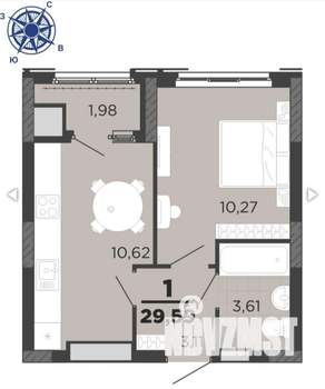 1-к квартира, вторичка, 30м2, 12/16 этаж