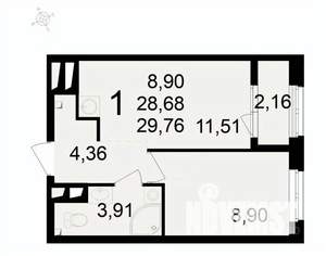 1-к квартира, вторичка, 30м2, 13/24 этаж