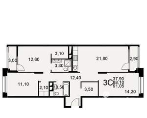 3-к квартира, вторичка, 91м2, 6/17 этаж