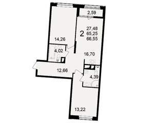 2-к квартира, вторичка, 65м2, 15/23 этаж