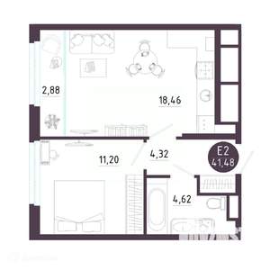 1-к квартира, вторичка, 41м2, 14/19 этаж