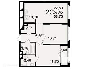 2-к квартира, вторичка, 59м2, 9/11 этаж