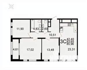 3-к квартира, вторичка, 86м2, 3/26 этаж