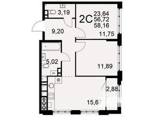 2-к квартира, вторичка, 57м2, 6/10 этаж