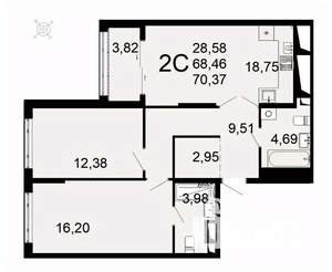 2-к квартира, вторичка, 70м2, 24/26 этаж