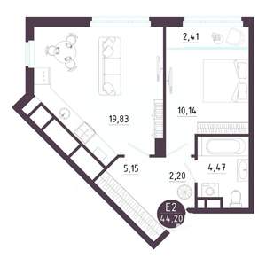 1-к квартира, вторичка, 44м2, 3/18 этаж