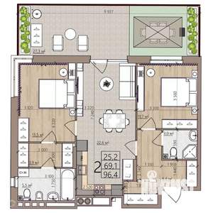 2-к квартира, вторичка, 96м2, 1/9 этаж